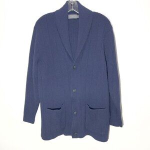 Talbots Men’s Merino Wool and Angora Cardigan Sweater Blue V-Neck Small